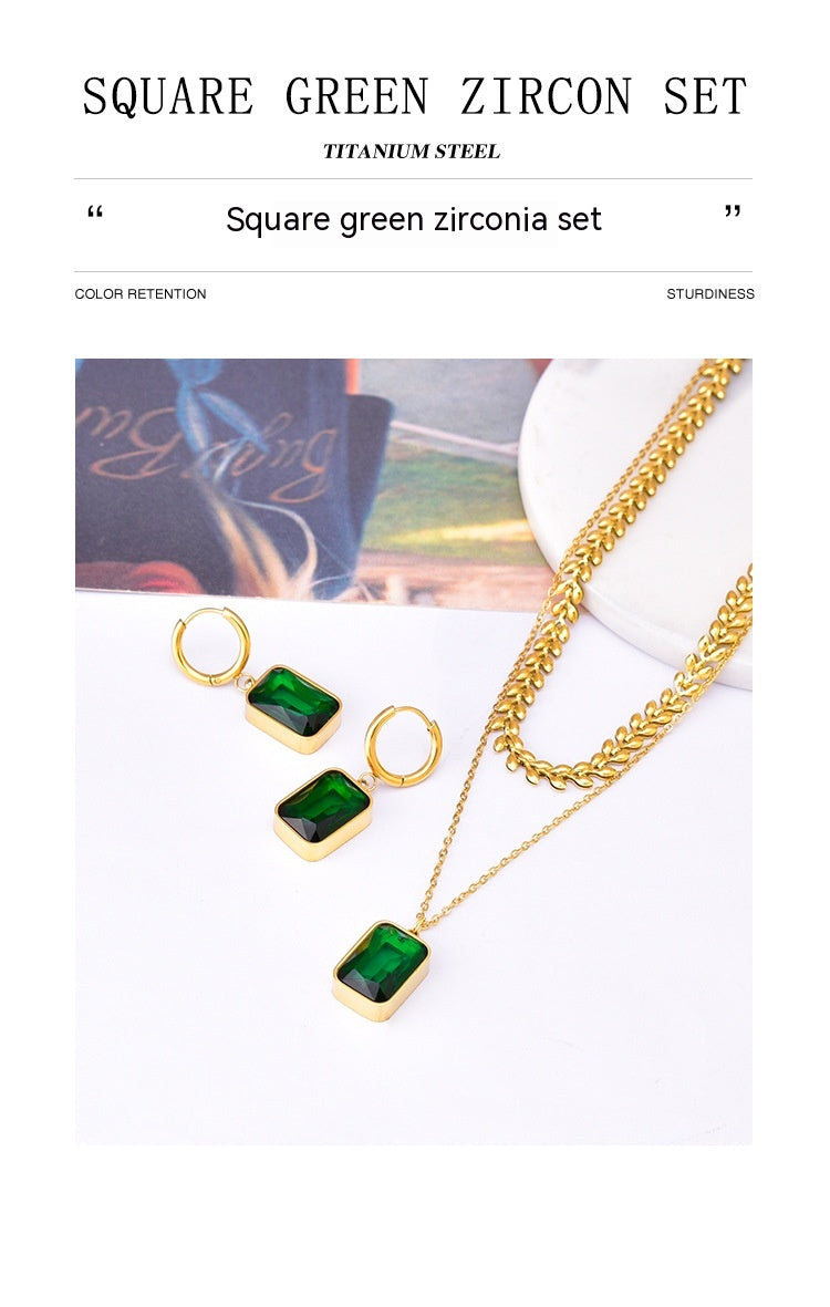 Women's Emerald Double-layer Wheat Lvzuan Necklace Earrings